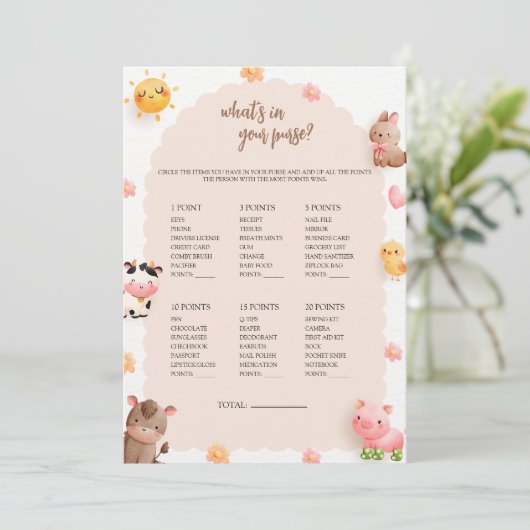 Wat zit er in je tas Baby shower spel Kaart (Staand voorkant)