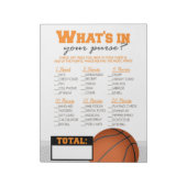 Wat zit er in je tas basketbal Baby shower spel Notitieblok (Linkerzijde)