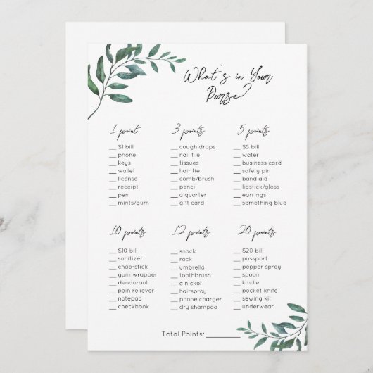 Wat zit er in je tas- Bruids / Baby shower Spel Feestdagenkaart (Voorkant / Achterkant)