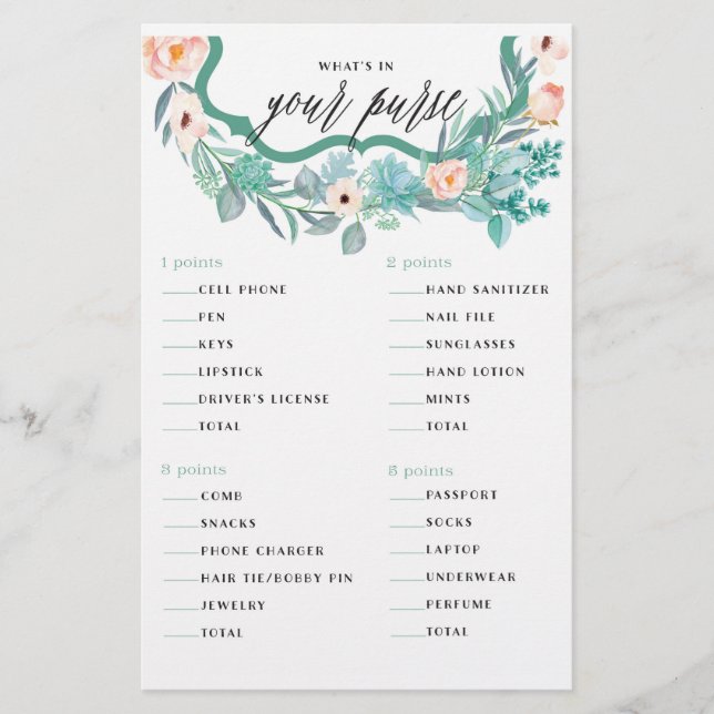 Wat zit er in je tas Bruidsboeket Bruiloftsspel (Voorkant)