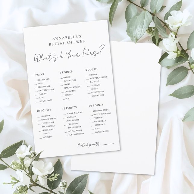 Wat Zit Er In Je Tas Bruidsbruiloft Spel (What's In Your Purse Bridal Shower Game)