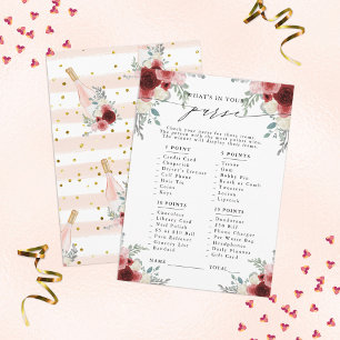 Wat zit er in je tas? Champagne Bloemen Party Spel Informatiekaartje