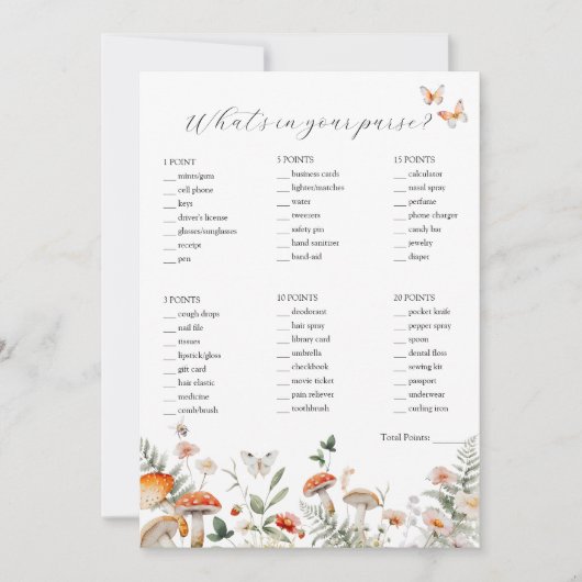 Wat zit er in je tas douche spel Kaart (Voorkant)