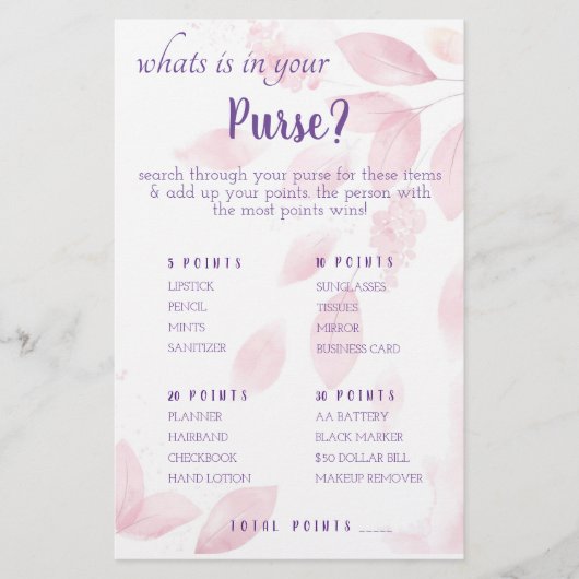 Wat zit er in je tas? Gamekaart Flyer (Voorkant)