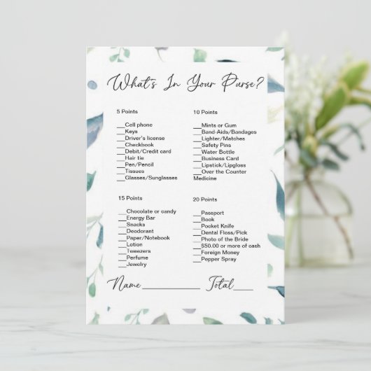 Wat zit er in je tas groen Vrijgezellenfeest Kaart (Staand voorkant)