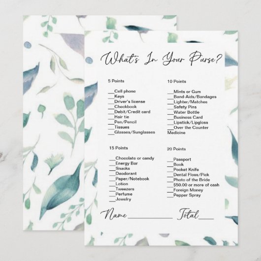 Wat zit er in je tas groen Vrijgezellenfeest Kaart (Voorkant / Achterkant)