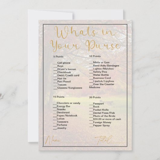 Wat zit er in je tas herfstboom Vrijgezellenfeest Kaart (Voorkant)