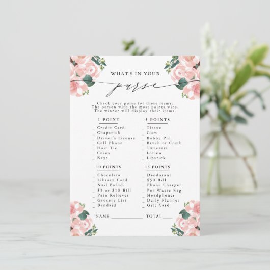 Wat zit er in je tas? Laarzen & Bubbly Party spel Informatiekaartje (Staand voorkant)