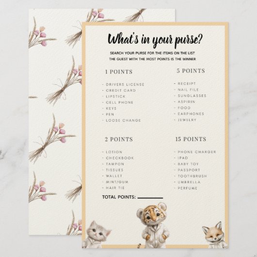 Wat zit er in je tas? Moppige Pyjamadiertjes Briefpapier (Voorkant / Achterkant)
