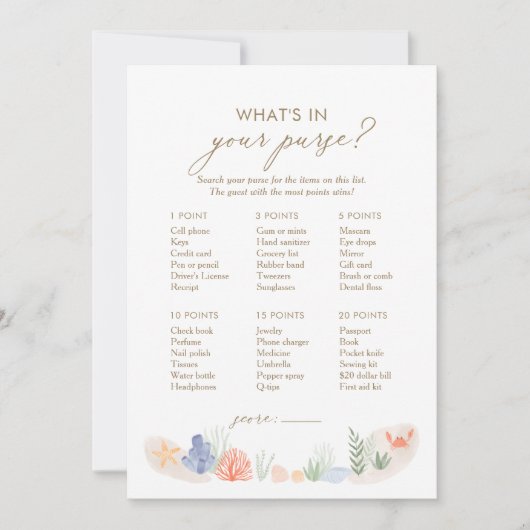 Wat zit er in je tas onder het Zee douchegame Kaart (Voorkant)