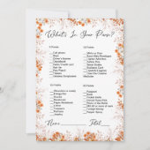 Wat zit er in je tas Oranje bloemige Vrijgezellenf Kaart (Voorkant)