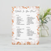 Wat zit er in je tas Oranje bloemige Vrijgezellenf Kaart (Staand voorkant)