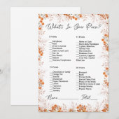 Wat zit er in je tas Oranje bloemige Vrijgezellenf Kaart (Voorkant / Achterkant)