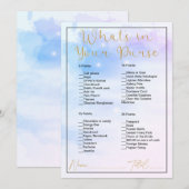 Wat zit er in je tas Pastel Clouds Vrijgezellenfee Kaart (Voorkant / Achterkant)