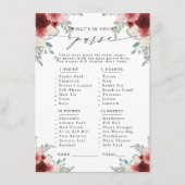 Wat zit er in je tas? Rode Wijn Bloemen Party Game Informatiekaartje (Voorkant)