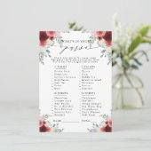 Wat zit er in je tas? Rode Wijn Bloemen Party Game Informatiekaartje (Staand voorkant)