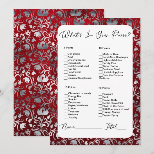 Wat zit er in je tas rood Victoriaans Vrijgezellen Kaart (Voorkant / Achterkant)