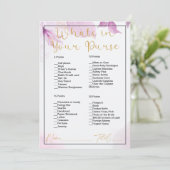 Wat zit er in je tas roze bloemig Vrijgezellenfees Kaart (Staand voorkant)