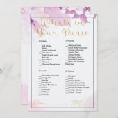 Wat zit er in je tas roze bloemig Vrijgezellenfees Kaart (Voorkant / Achterkant)