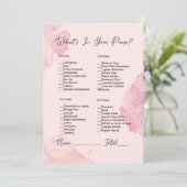 Wat zit er in je tas roze & blush Vrijgezellenfees Kaart (Staand voorkant)