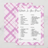 Wat zit er in je tas roze geruite Vrijgezellenfees Kaart (Voorkant / Achterkant)