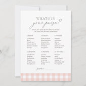 Wat zit er in je tas roze Gingham Baby shower spel Kaart (Voorkant)