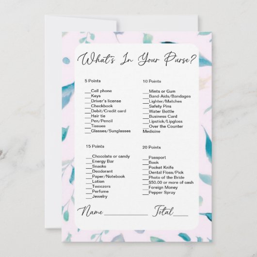 Wat zit er in je tas roze groen Vrijgezellenfeest Kaart (Voorkant)