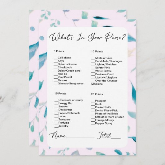 Wat zit er in je tas roze groen Vrijgezellenfeest Kaart (Voorkant / Achterkant)