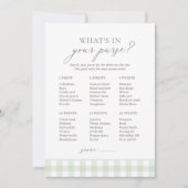 Wat zit er in je tas Sage Gingham Baby shower spel Kaart (Voorkant)