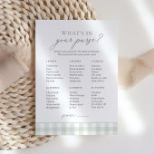 Wat zit er in je tas Sage Gingham Baby shower spel Kaart