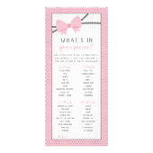 Wat zit er in je tas spel, kleine dame reclamekaart (Voorkant)