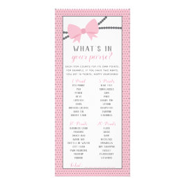 Wat zit er in je tas spel, kleine dame reclamekaart