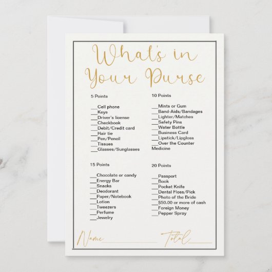 Wat zit er in je tas van wit Vrijgezellenfeest Kaart (Voorkant)