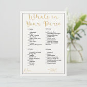 Wat zit er in je tas van wit Vrijgezellenfeest Kaart (Staand voorkant)