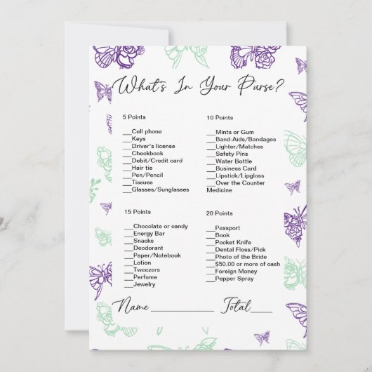 Wat zit er in je tas vlinder Vrijgezellenfeest Kaart (Voorkant)