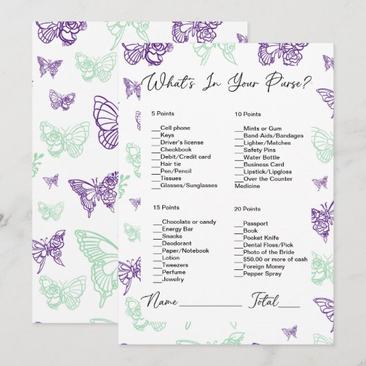 Wat zit er in je tas vlinder Vrijgezellenfeest Kaart (Voorkant / Achterkant)