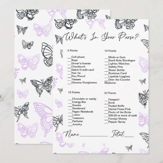 Wat zit er in je tas vlinder Vrijgezellenfeest Kaart (Voorkant / Achterkant)