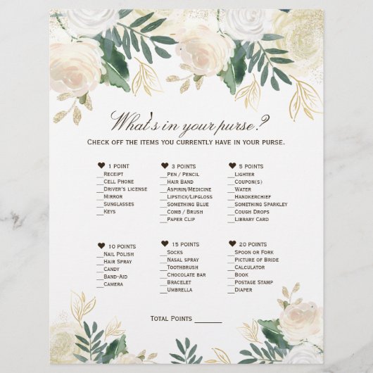 Wat zit er in je tas? Vrijgezellenfeest afdrukbare Flyer (Voorkant)