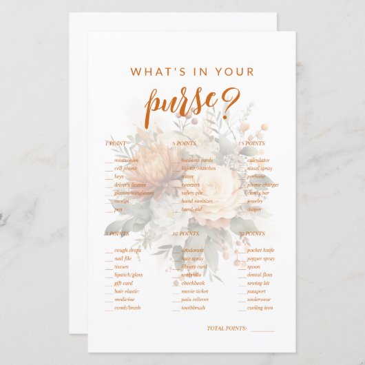 Wat zit er in je tas? Vrijgezellenfeest game (Voorkant / Achterkant)