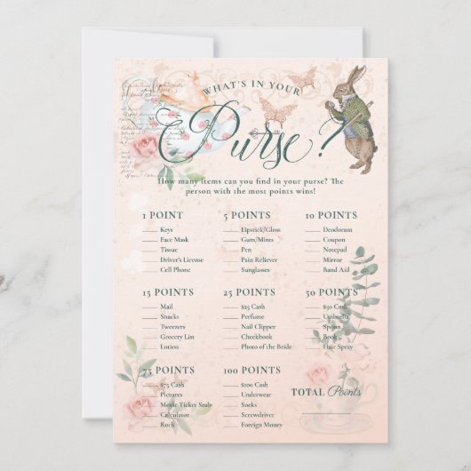 Wat zit er in je tas? Vrijgezellenfeest game Kaart (Voorkant)