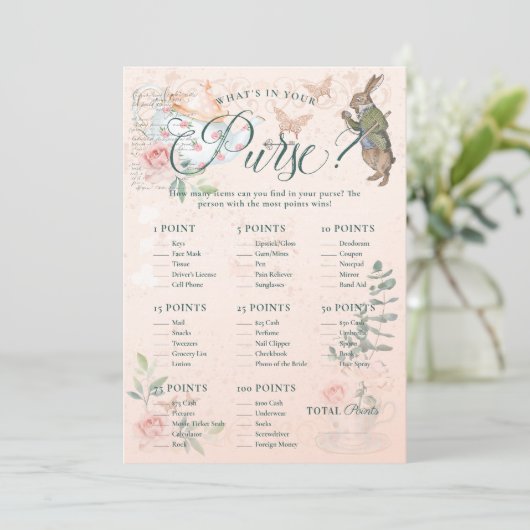 Wat zit er in je tas? Vrijgezellenfeest game Kaart (Staand voorkant)