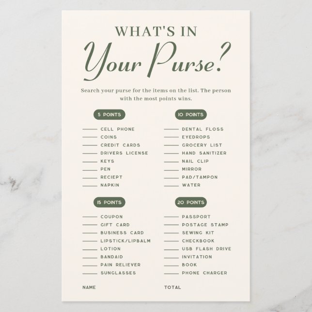 Wat zit er in je tas Winter Baby shower Game (Voorkant)