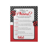 Wat zit er in je telefoon Ladybug Baby shower spel Notitieblok (Linkerzijde)