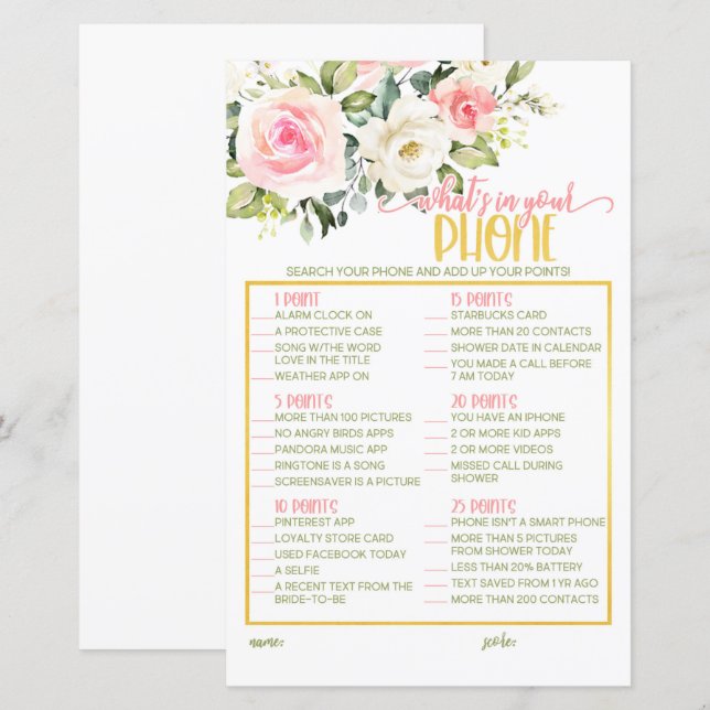 Wat zit er in je telefoon - Roze Floral & Gold (Voorkant / Achterkant)