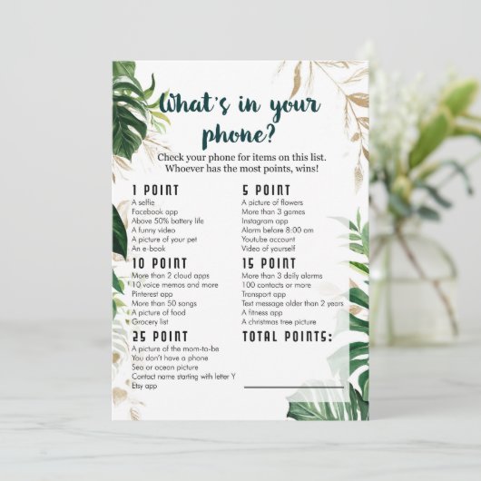 Wat zit er in je telefoon Safari Baby shower Game Kaart (Staand voorkant)