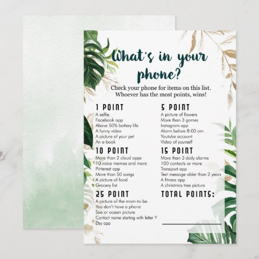 Wat zit er in je telefoon Safari Baby shower Game Kaart (Voorkant / Achterkant)
