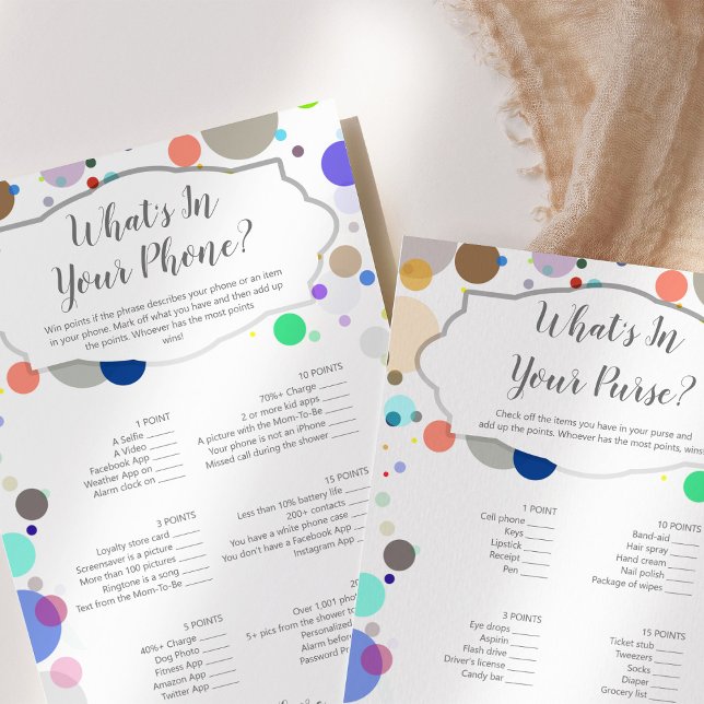 "Wat zit er in je telefoon/tas?" Baby shower game (Creator heeft geüpload)