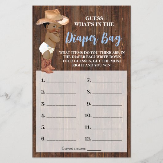 Wat zit er in luiertas AA Cowboy Shower Game Kaart (Voorkant)