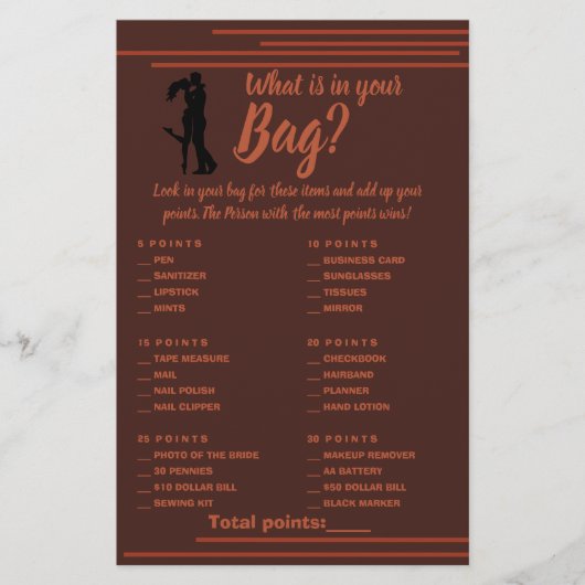 Wat zit er in uw Bag Shower Game Card Dark Flyer (Voorkant)