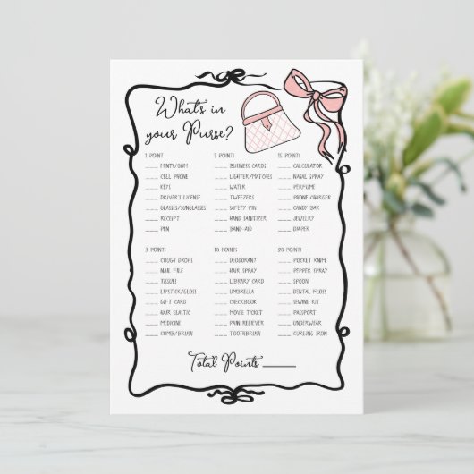 Wat zit er in uw handtas getekende boog bruids spe kaart (Staand voorkant)